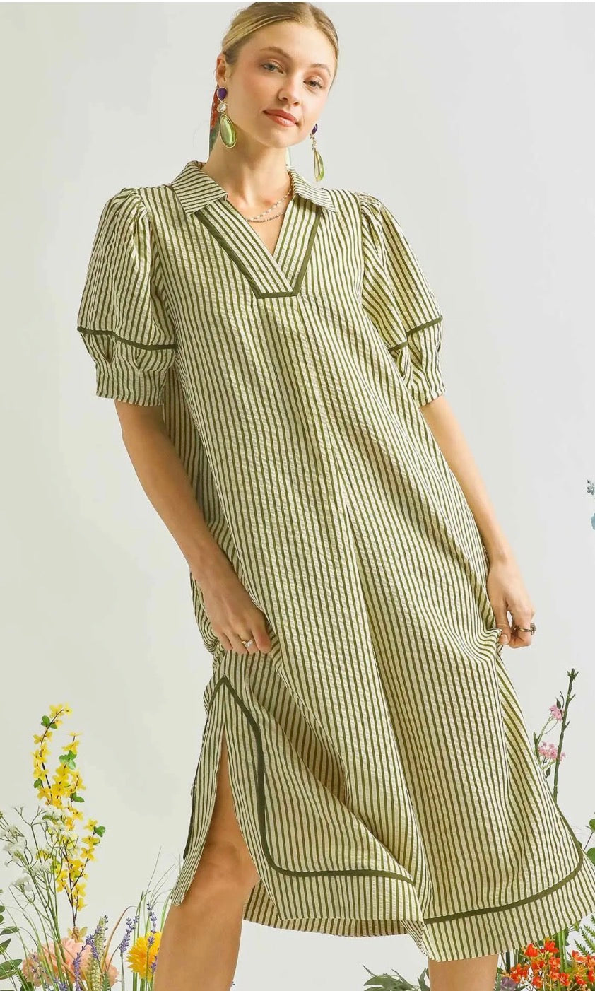 Umgee Green & White Striped Maxi
