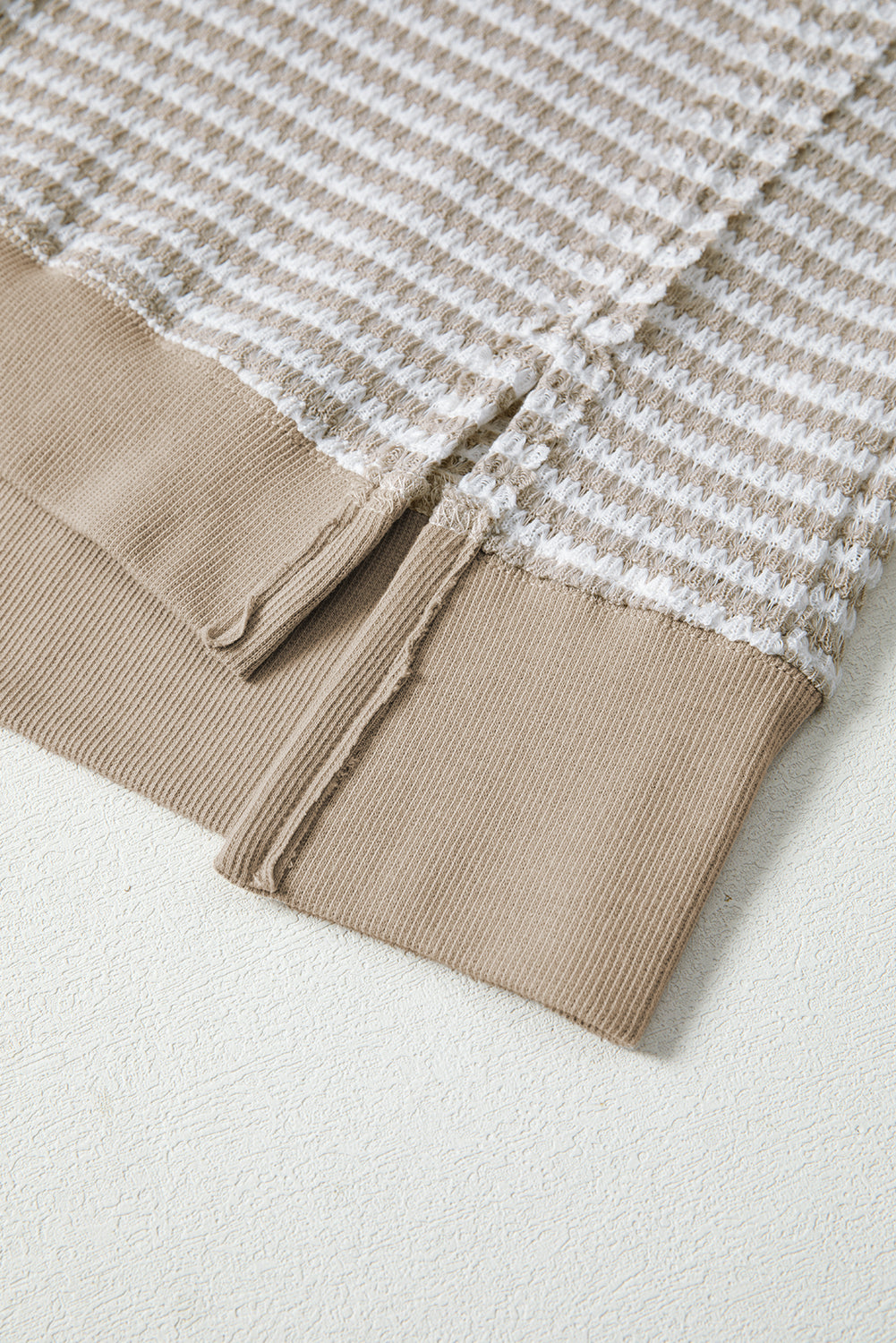 Brown Stripe Ribbed Trim Drop Shoulder Long Sleeve Oversized Top