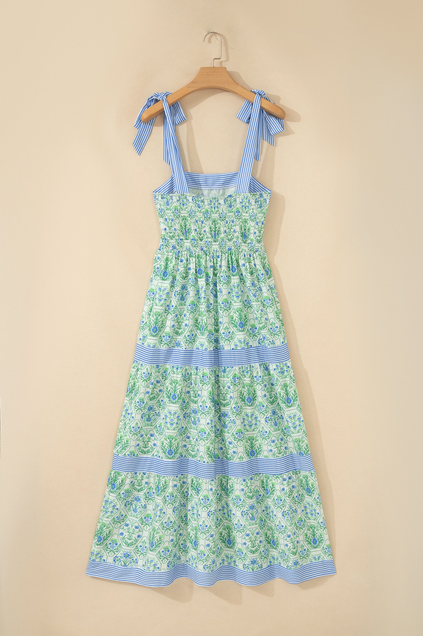 Pink Geometric Floral Print Striped Patchwork Detail Sleeveless Dress