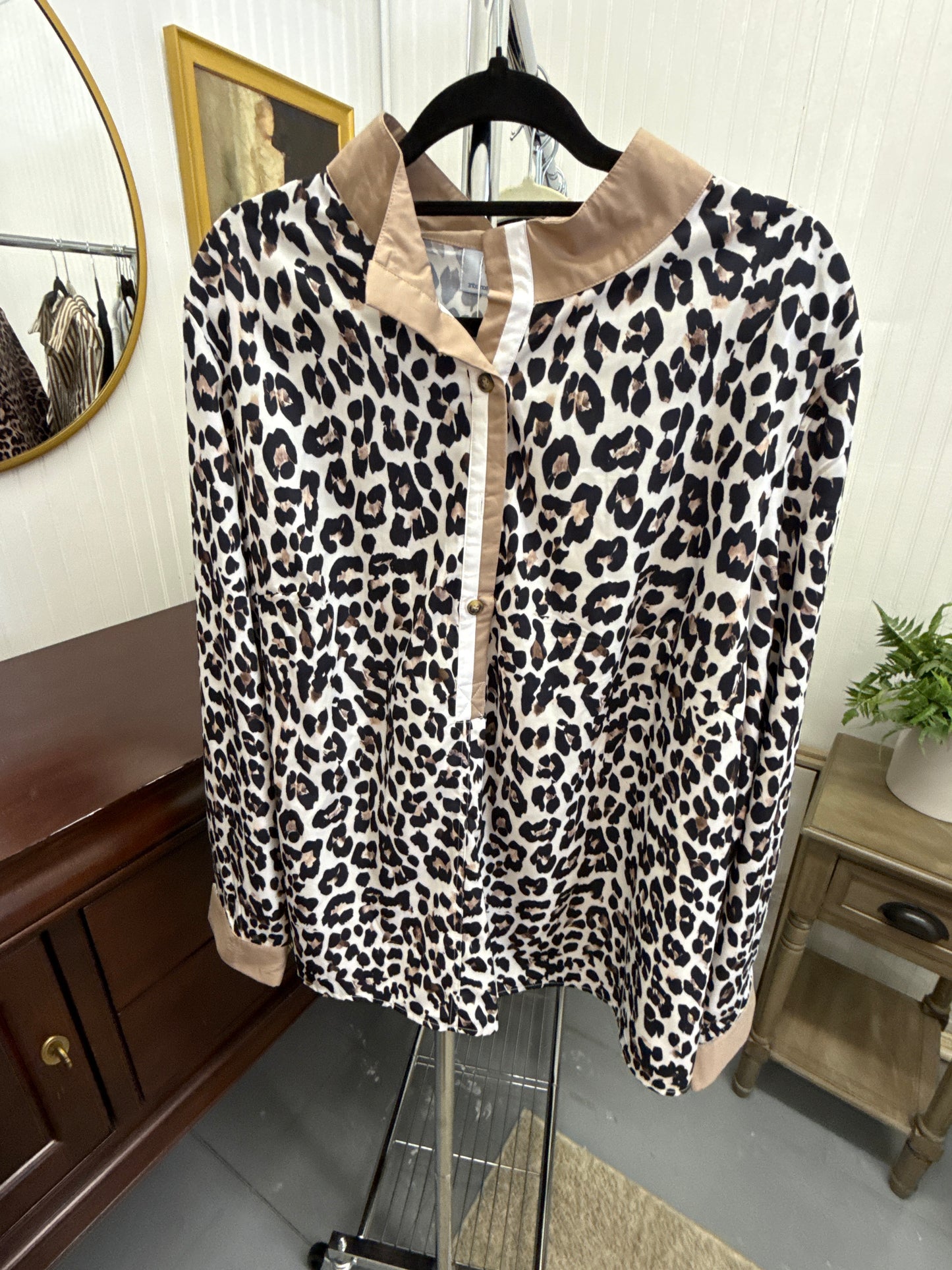 Long Sleeve Leopard Color Block Shirt