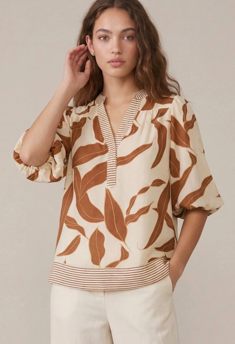 SHE&SKY Autumn Scroll Printed Top