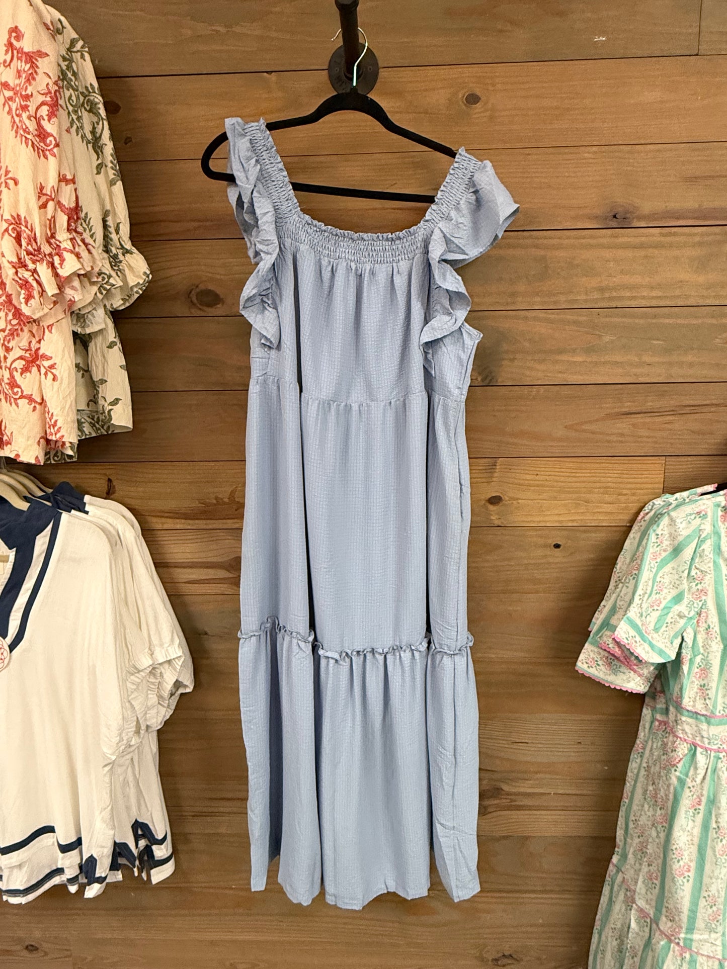 Ruffle Sleeve Blue Maxi