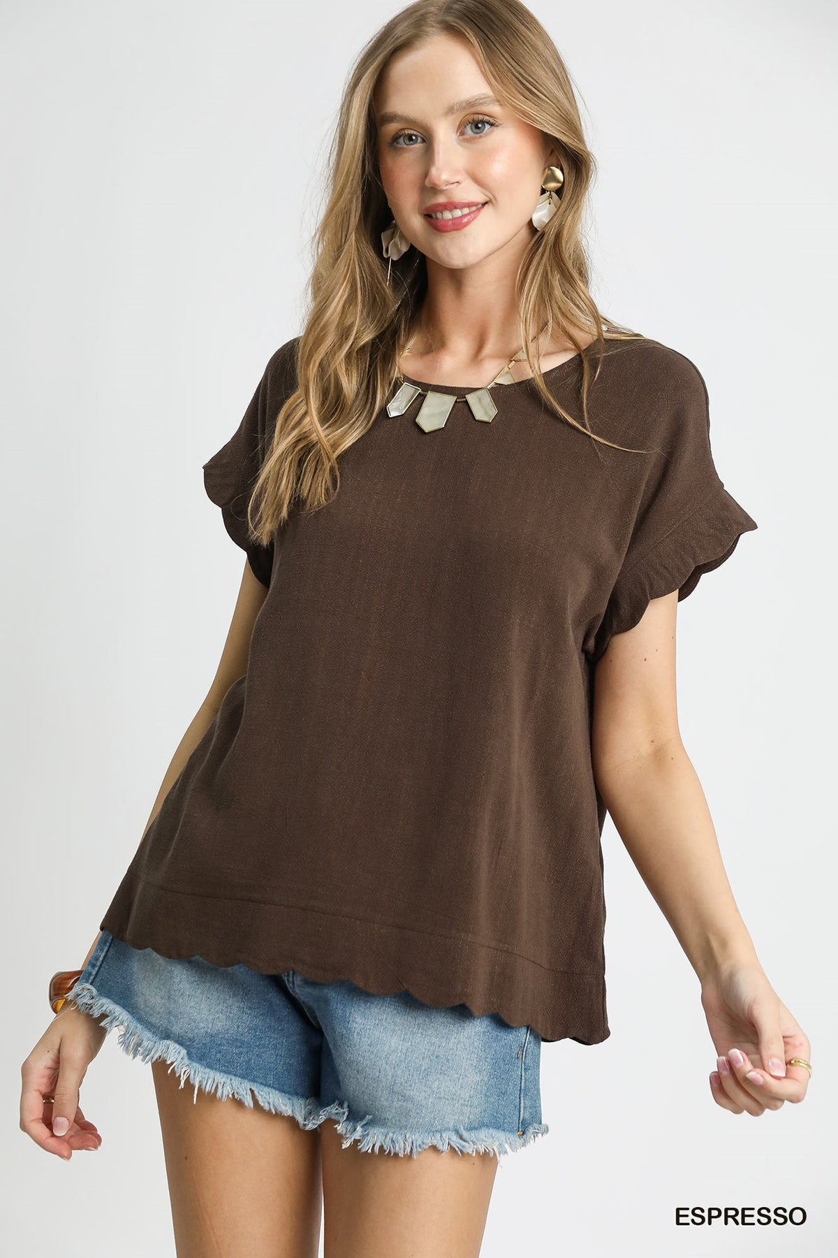 Umgee Scallop Hem Linen Top