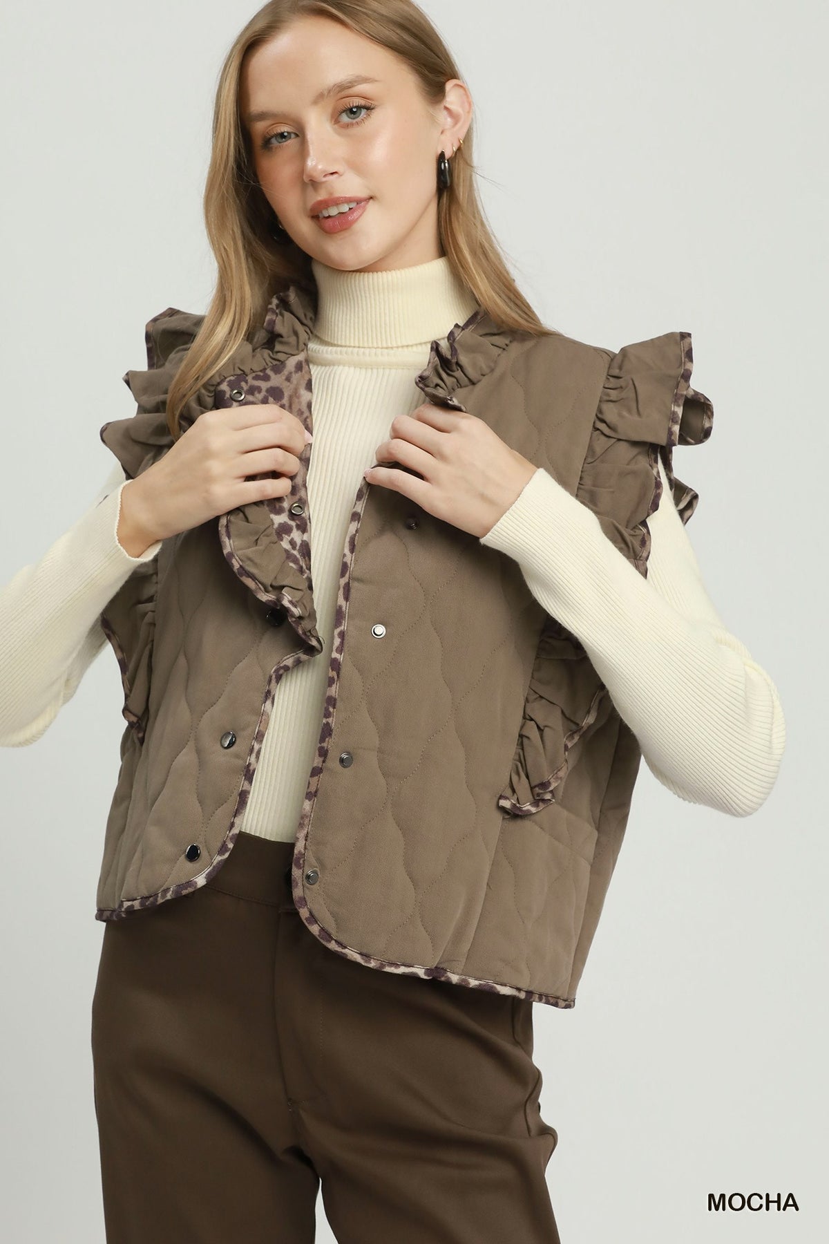 Umgee Ruffle Mocha Leopard Vest
