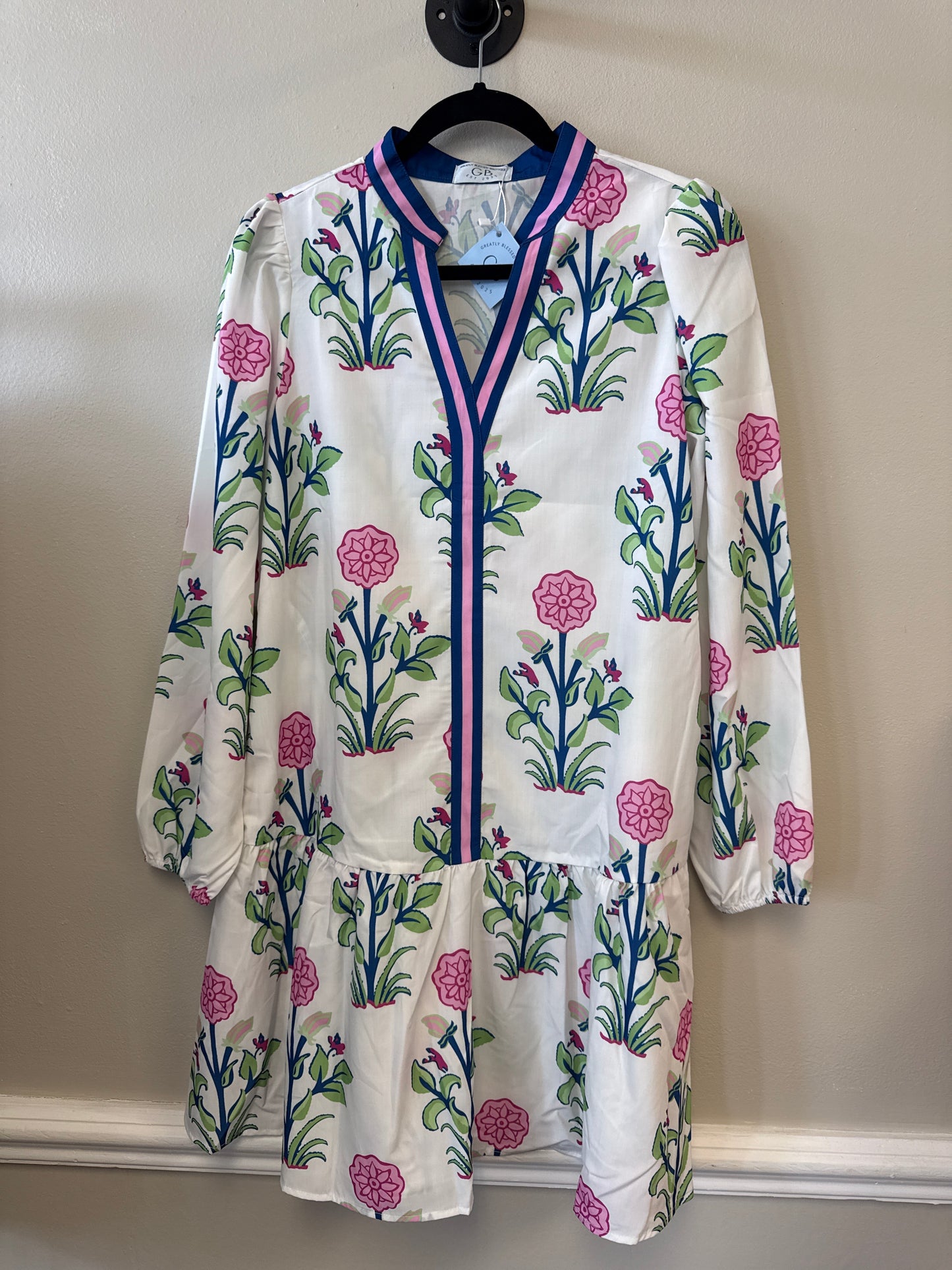 Pink Blue Stripe Floral Dress