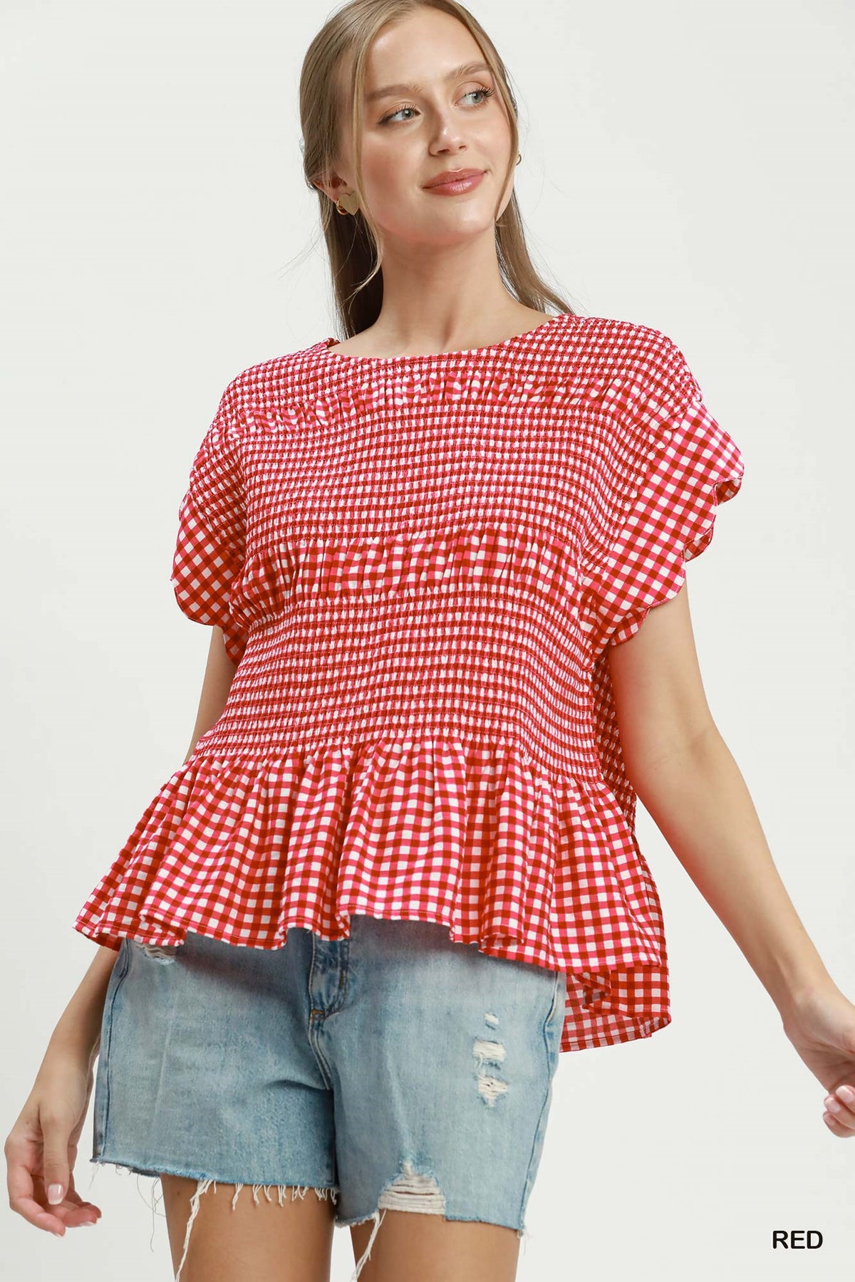 Umgee Gingham Smocked Top