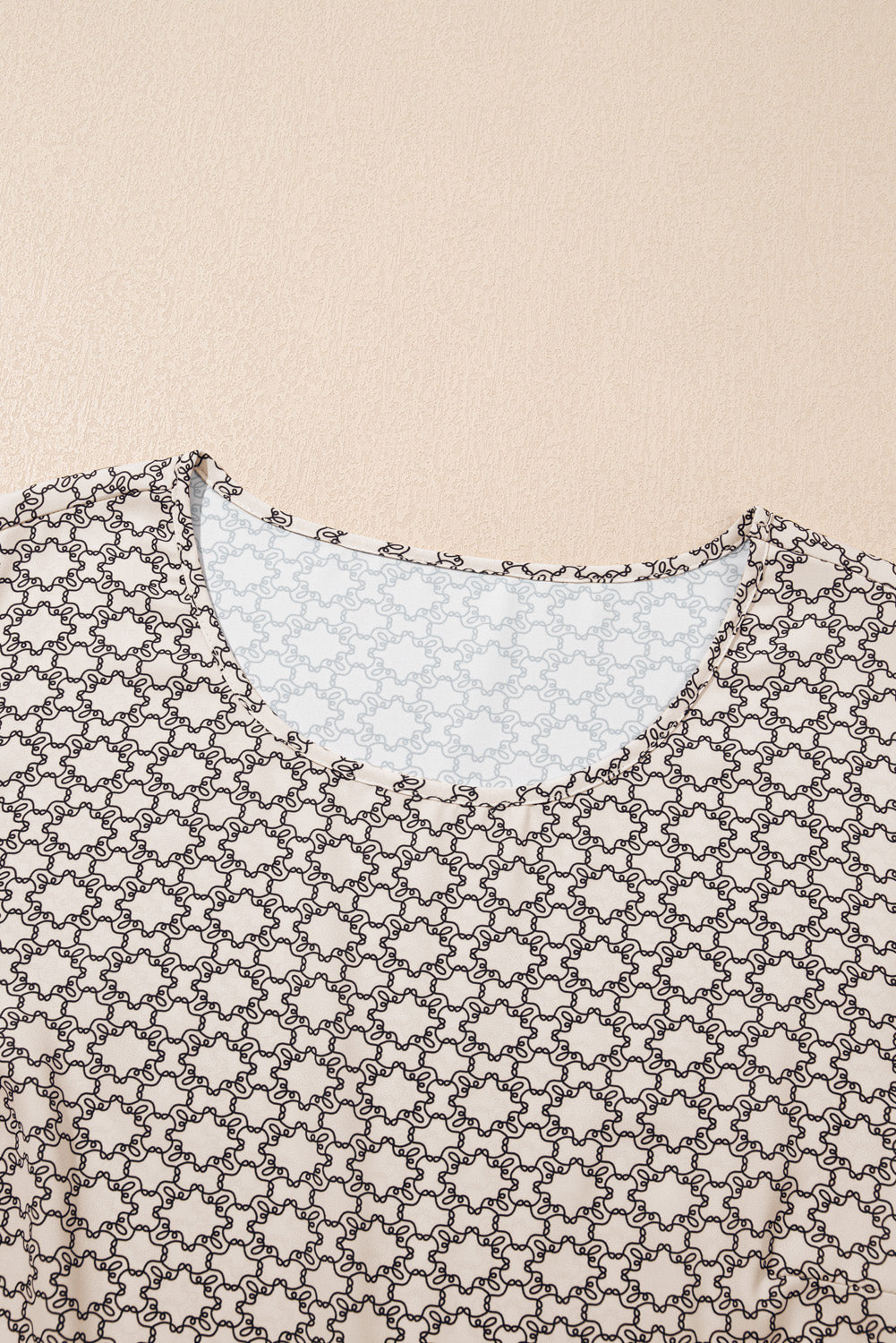 Khaki Geometric Print Frill Tulip Sleeve Plus Size Blouse