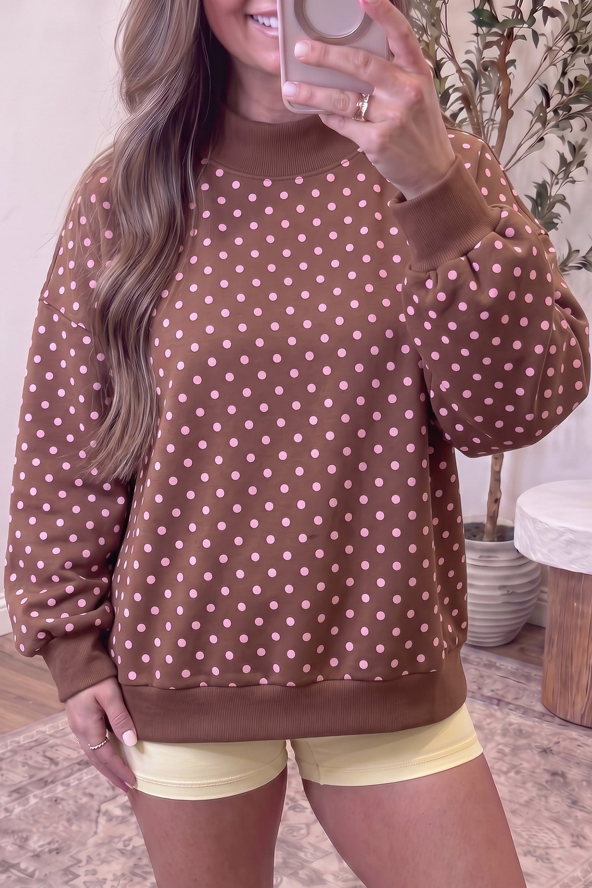 White Casual Polka Dot Mock Neck Sweatshirt