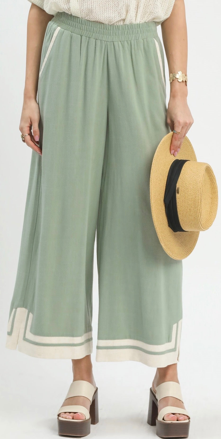 Umgee Olive Green Wide Leg Pants