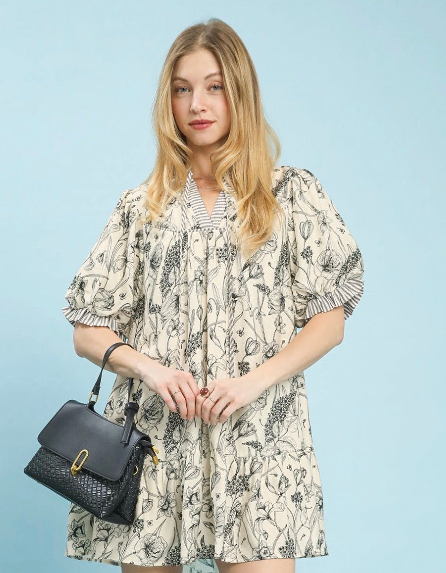 Umgee Black & White Floral Midi Dress