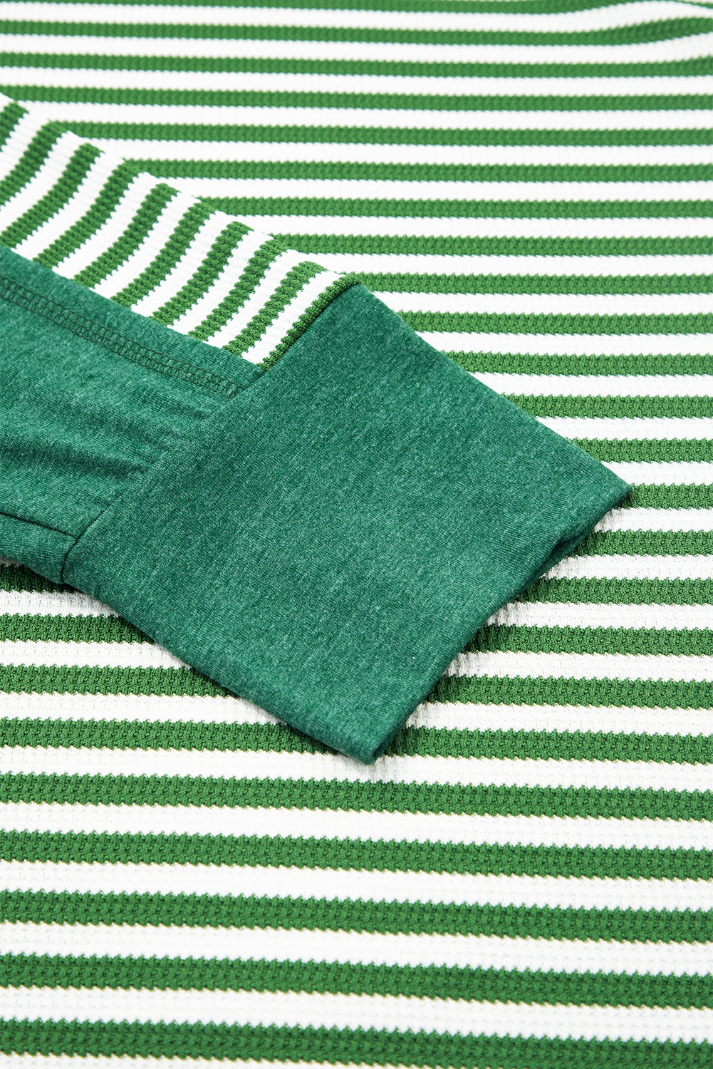 Green Stripe Exposed Seam Patchwork Plus Size Thermal Waffle Top
