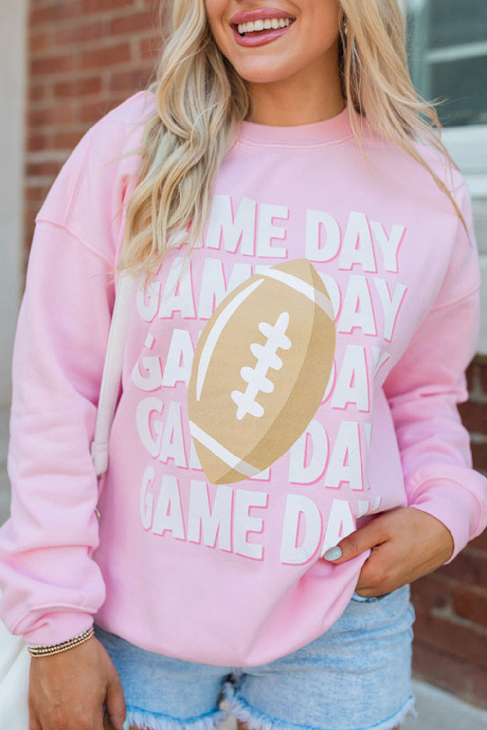 Pink GAME DAY Football Print Casual Sweatshirt