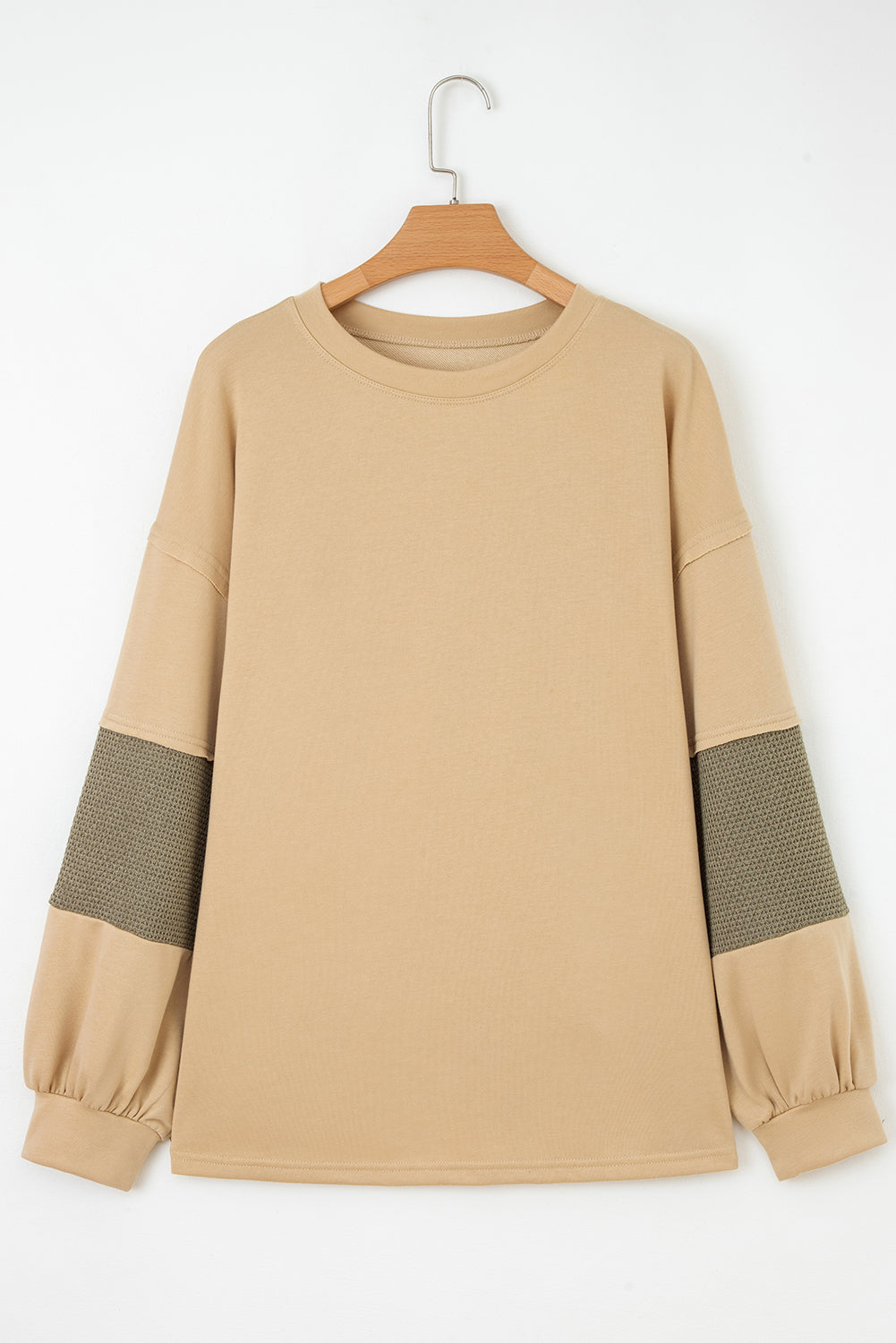 Laurel Green Exposed Seam Texture Patchwork Plus Size Drop Shoulder Pullover