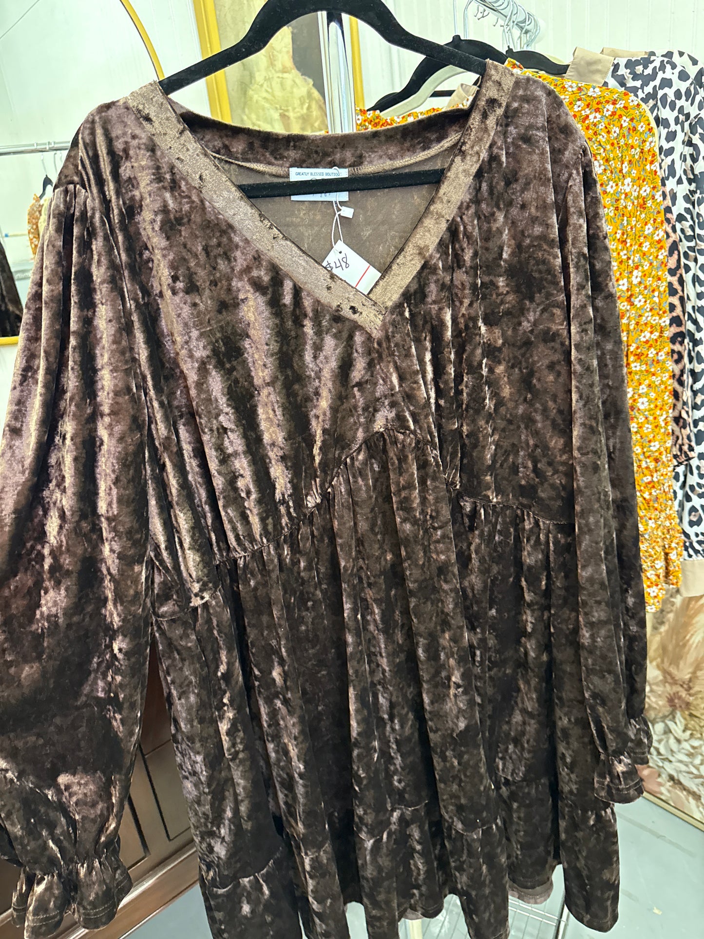 Brown Velvet Midi Dress