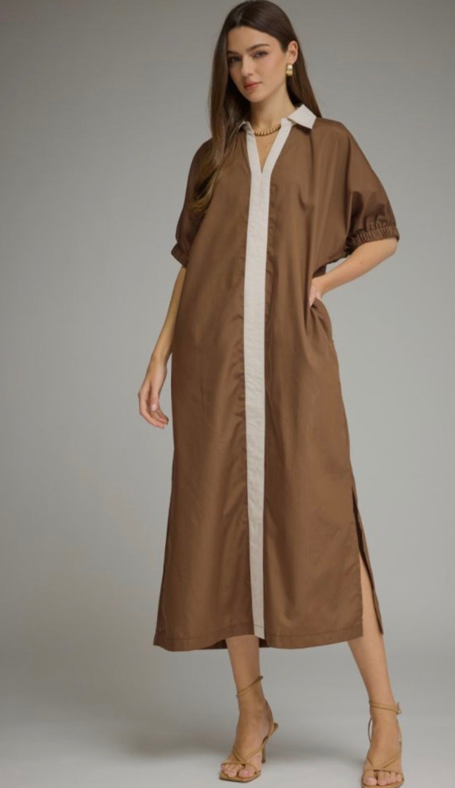 ENTRO Brown & Crème Maxi Dress