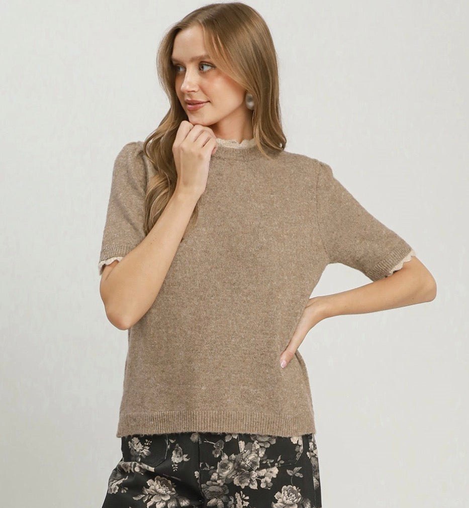 Umgee Brown Crème Accent Sweater