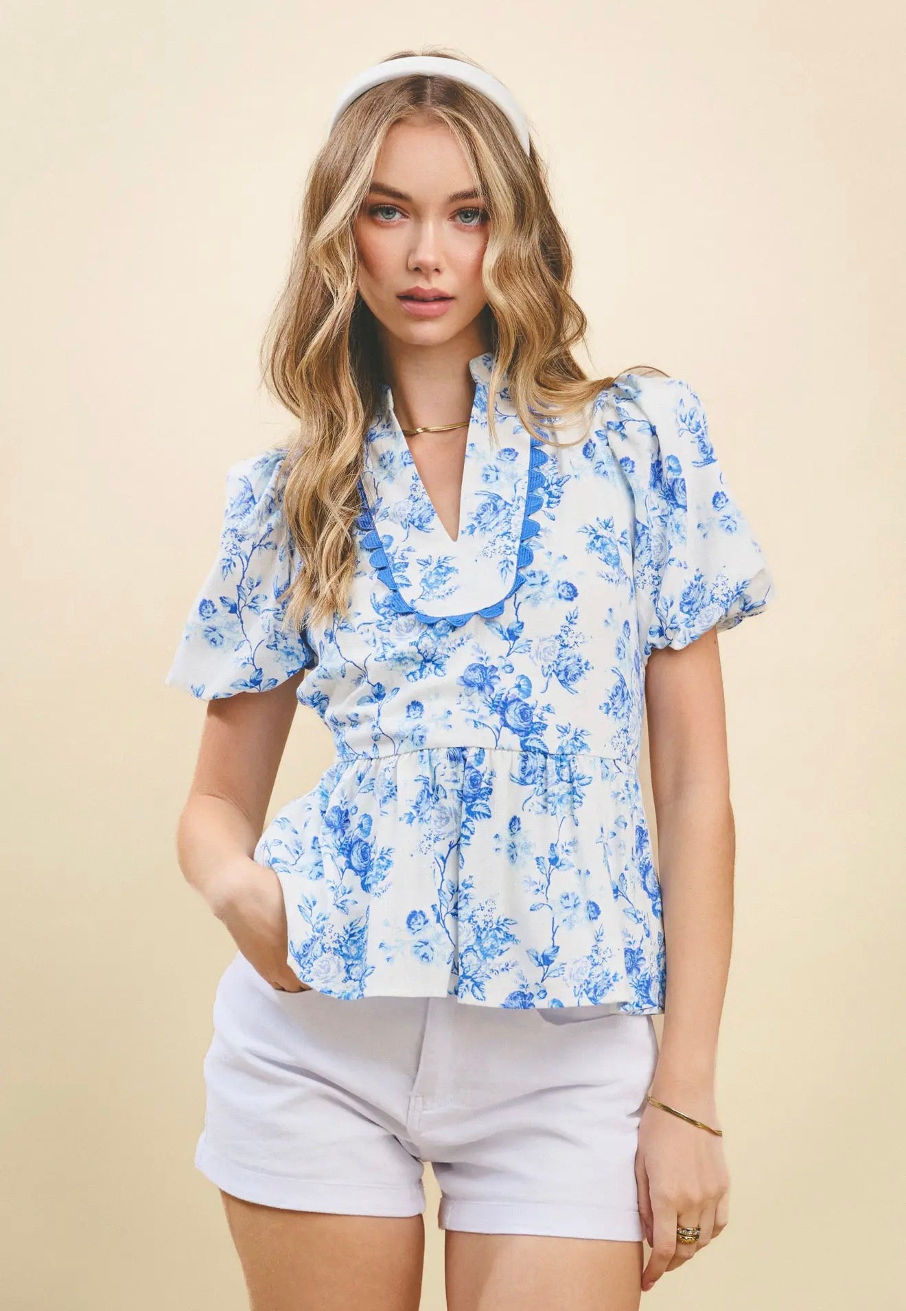 TCEC Blue Floral Peplum Top