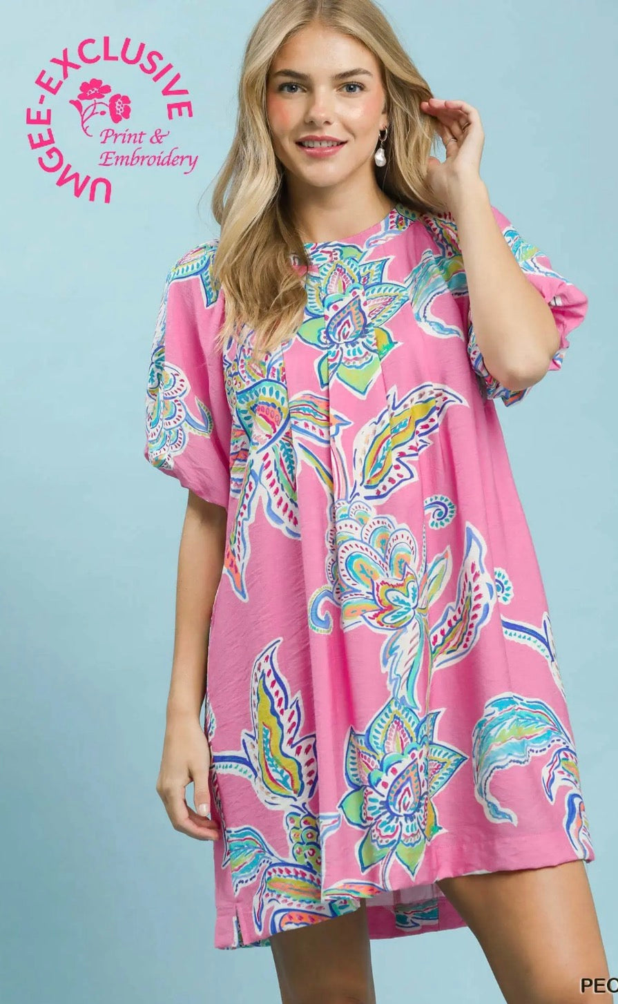 Umgee Frilly Abstract Midi Dress
