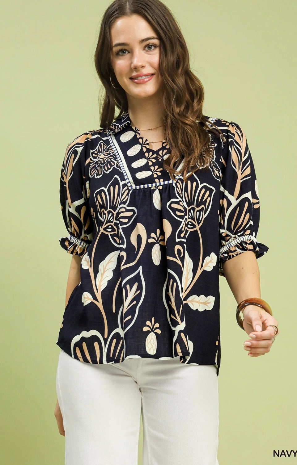 UMGEE Navy Puff Sleeve Top