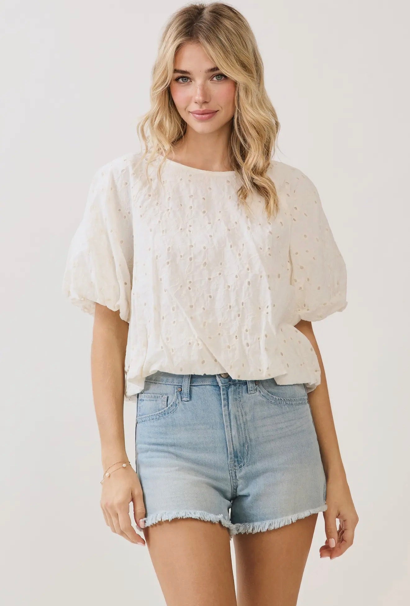 TCEC Cream Eyelet Cropped Top