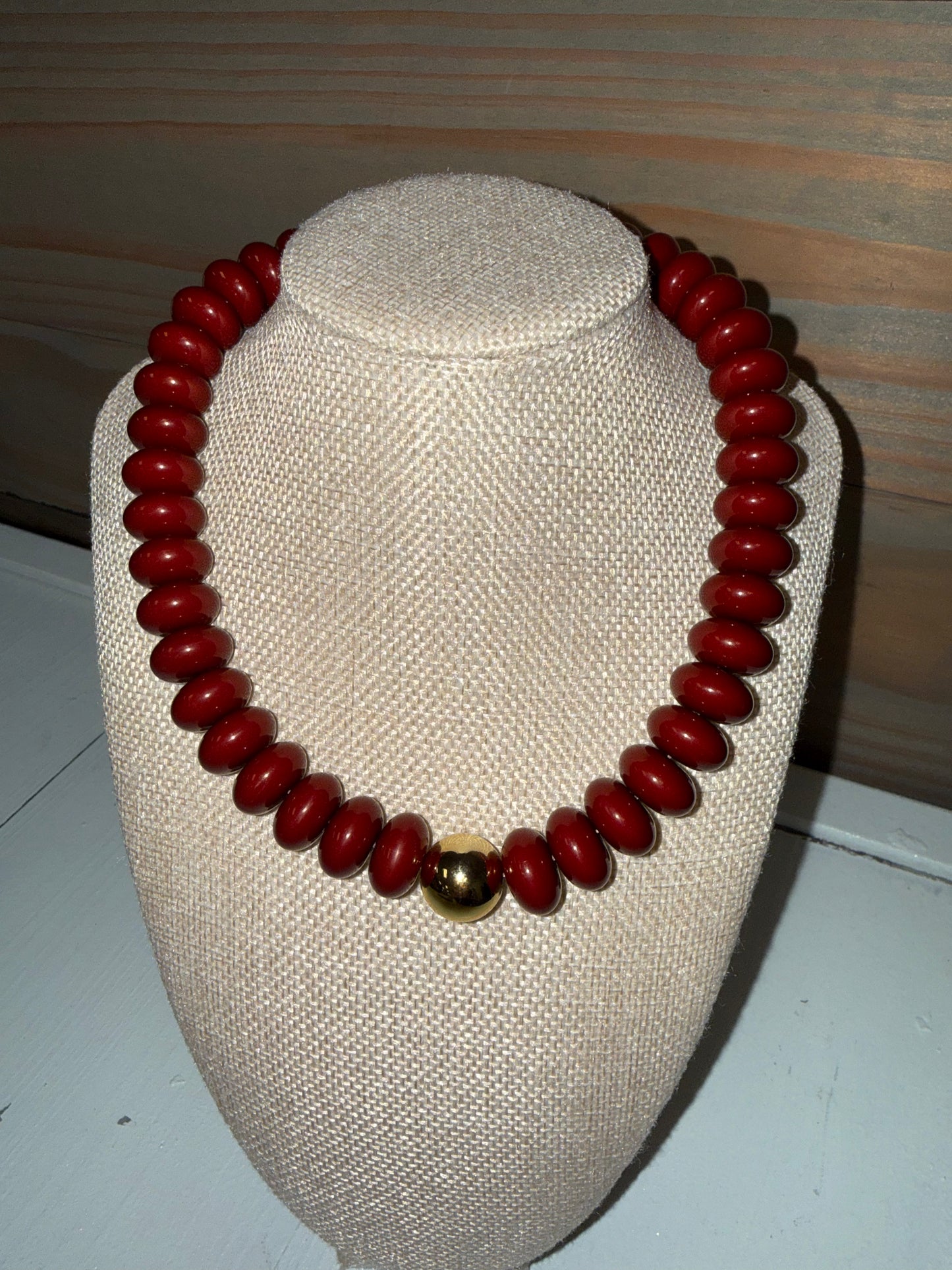 Maroon/Gold Beaded Necklace