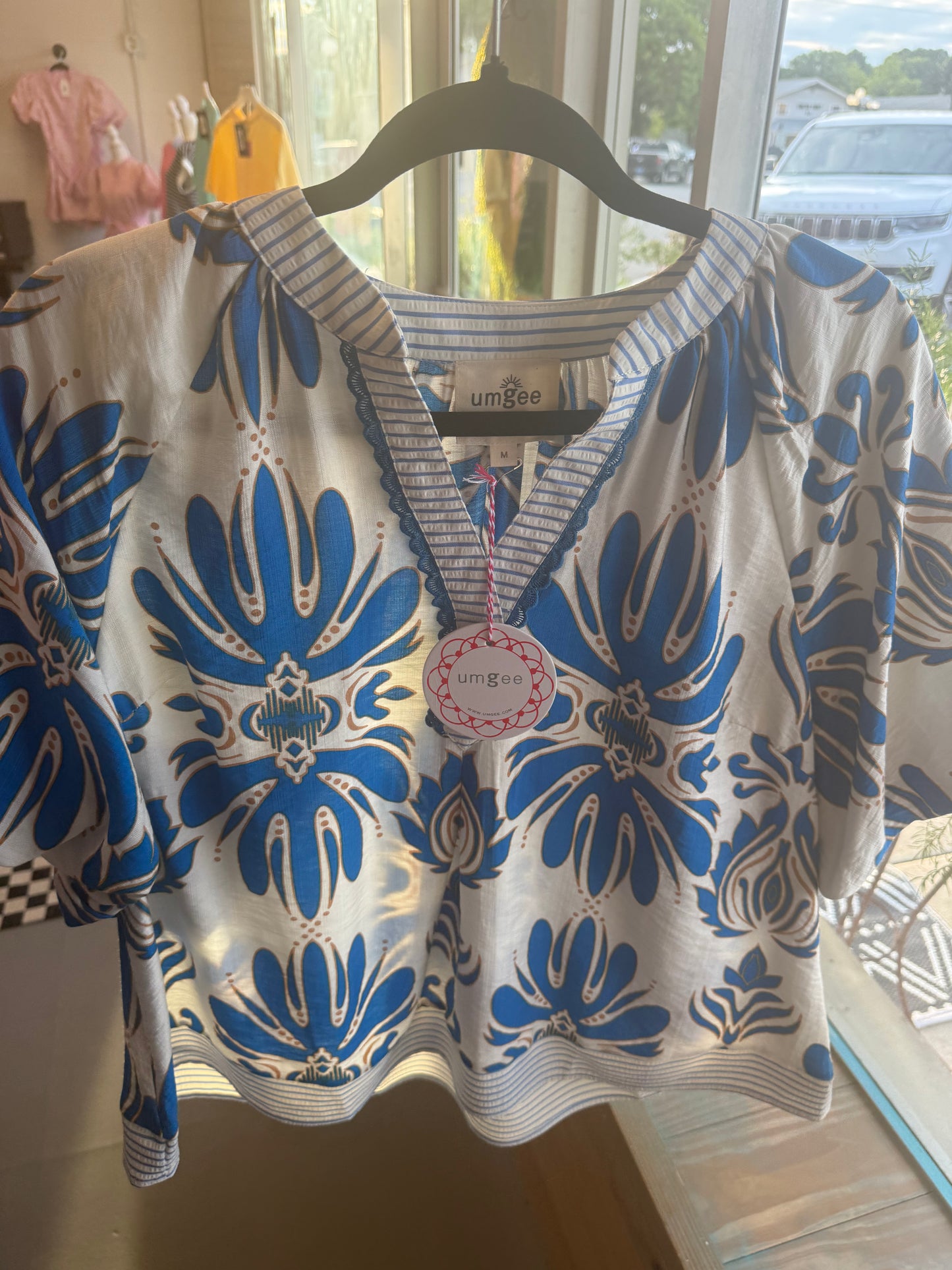 Umgee Blue and White Abstract Top