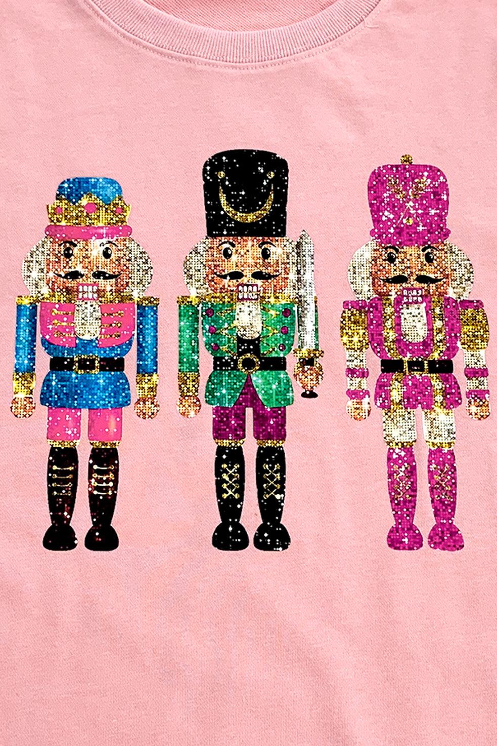 Pink Cute Nutcracker Heat Transfer Printing Graphic Drop Shoulder Christmas Sweatshirt