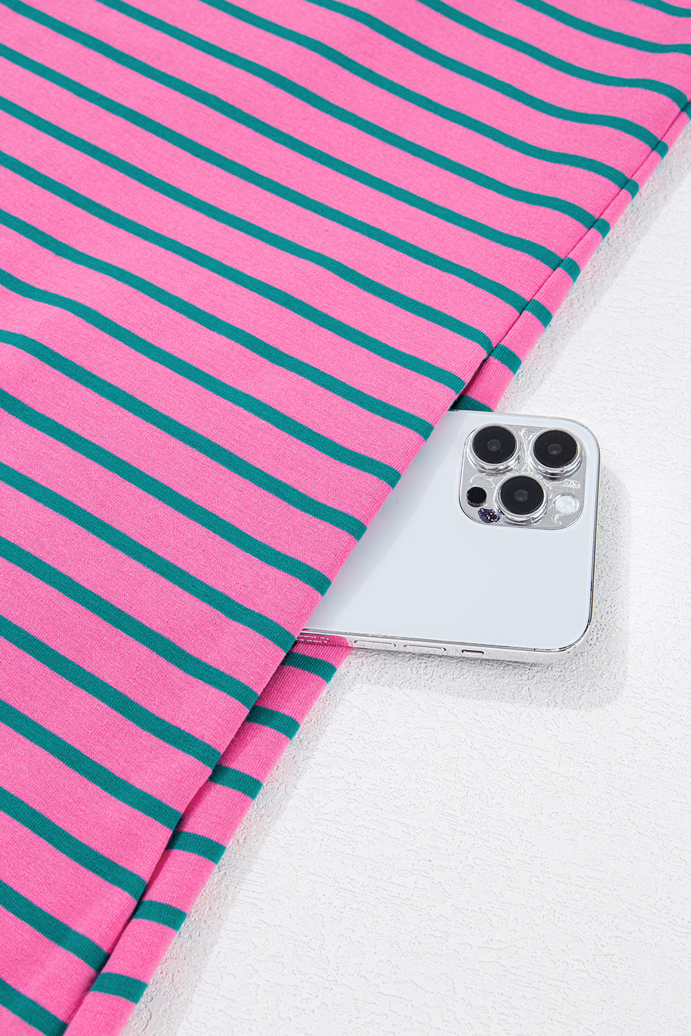 Rose Stripe Collared Puff Sleeve Pocket Plus Size Pop of Color Neckline Dress