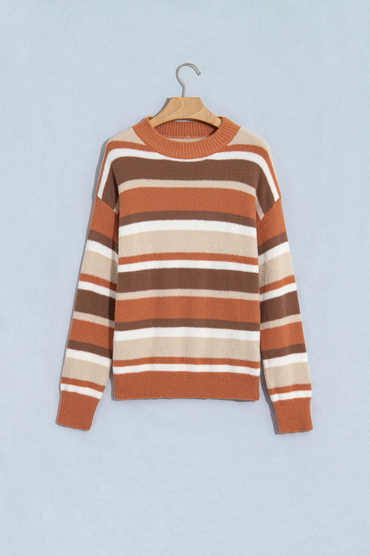 Brown Stripe Dropped Shoulder Loose Pullover Sweater