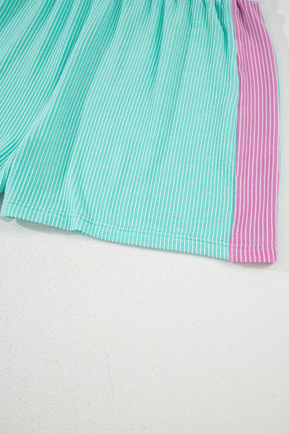 Light Blue Plus Size Color Block Corded Knit Tee and Shorts Set