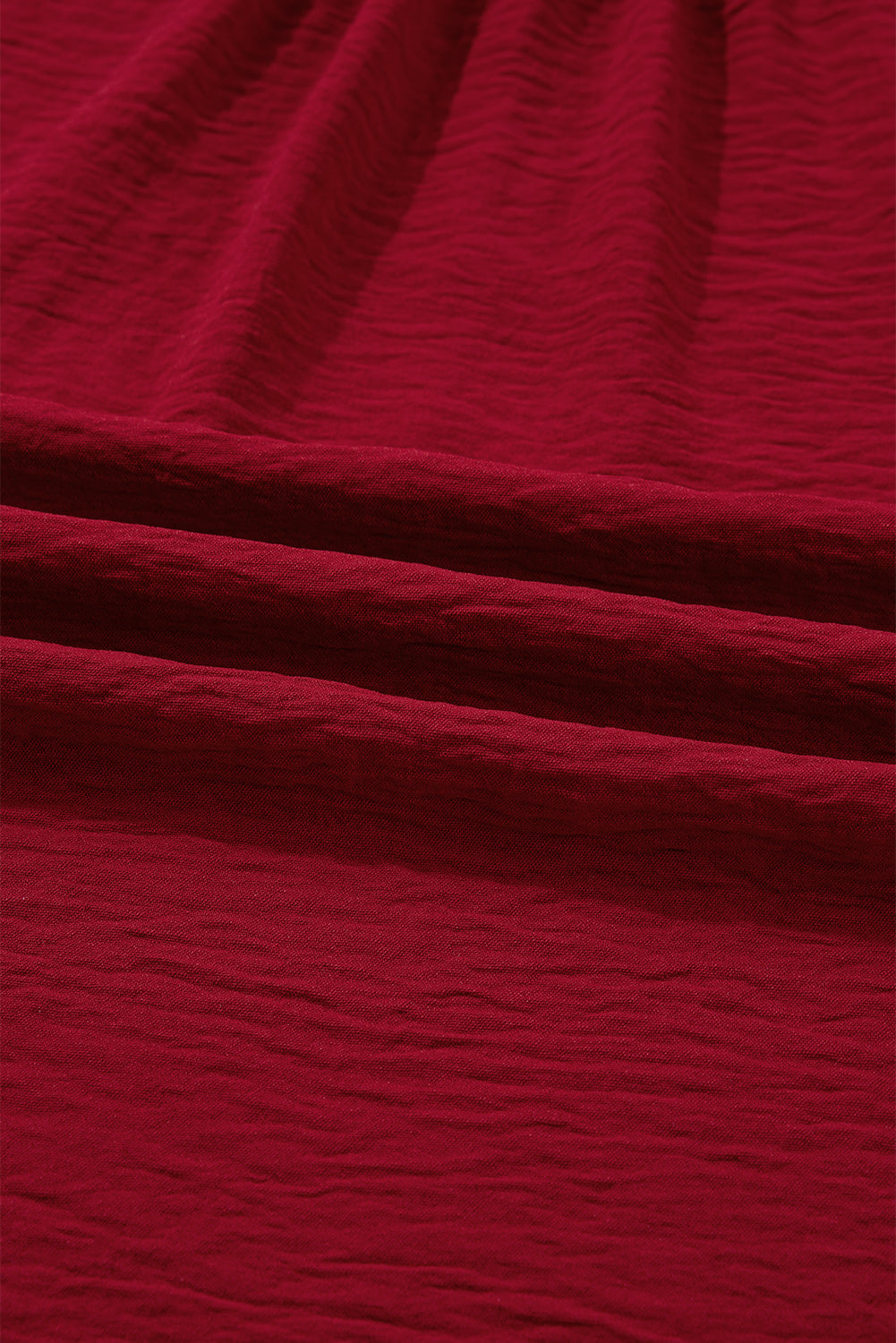 Burgundy Notched Neck Shirred Cuffs Long Sleeve Blouse