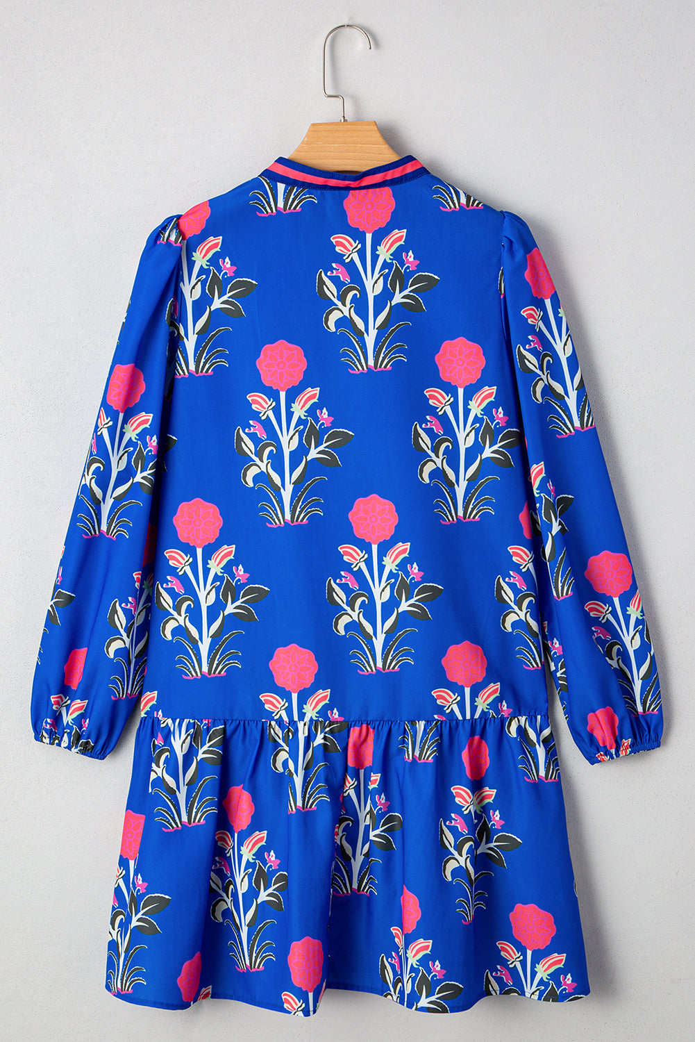White Floral Print Pop of Color V Neck Mini Dress