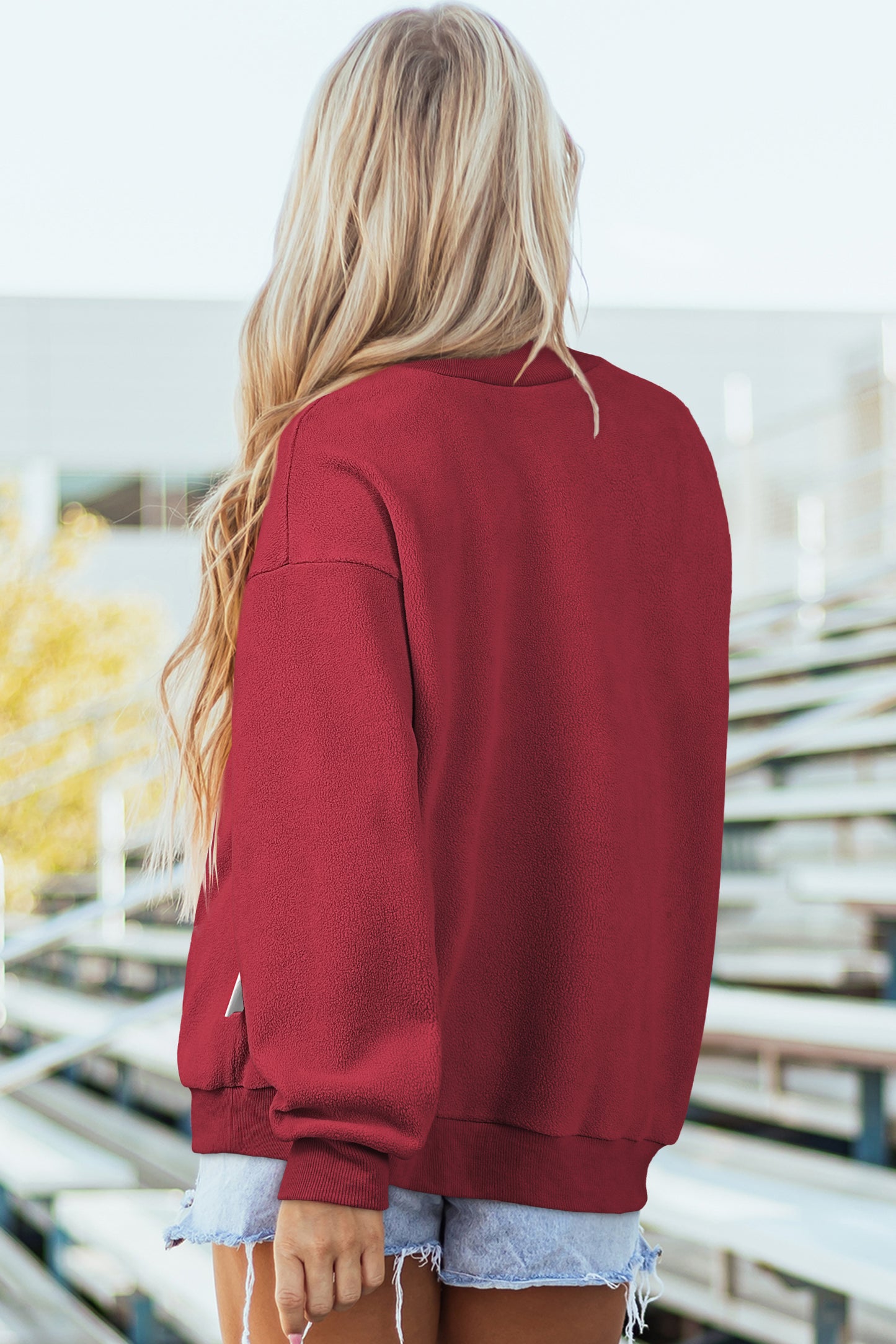 Apricot Oversize Drop Shoulder Reversible Mock Neck Sweatshirt