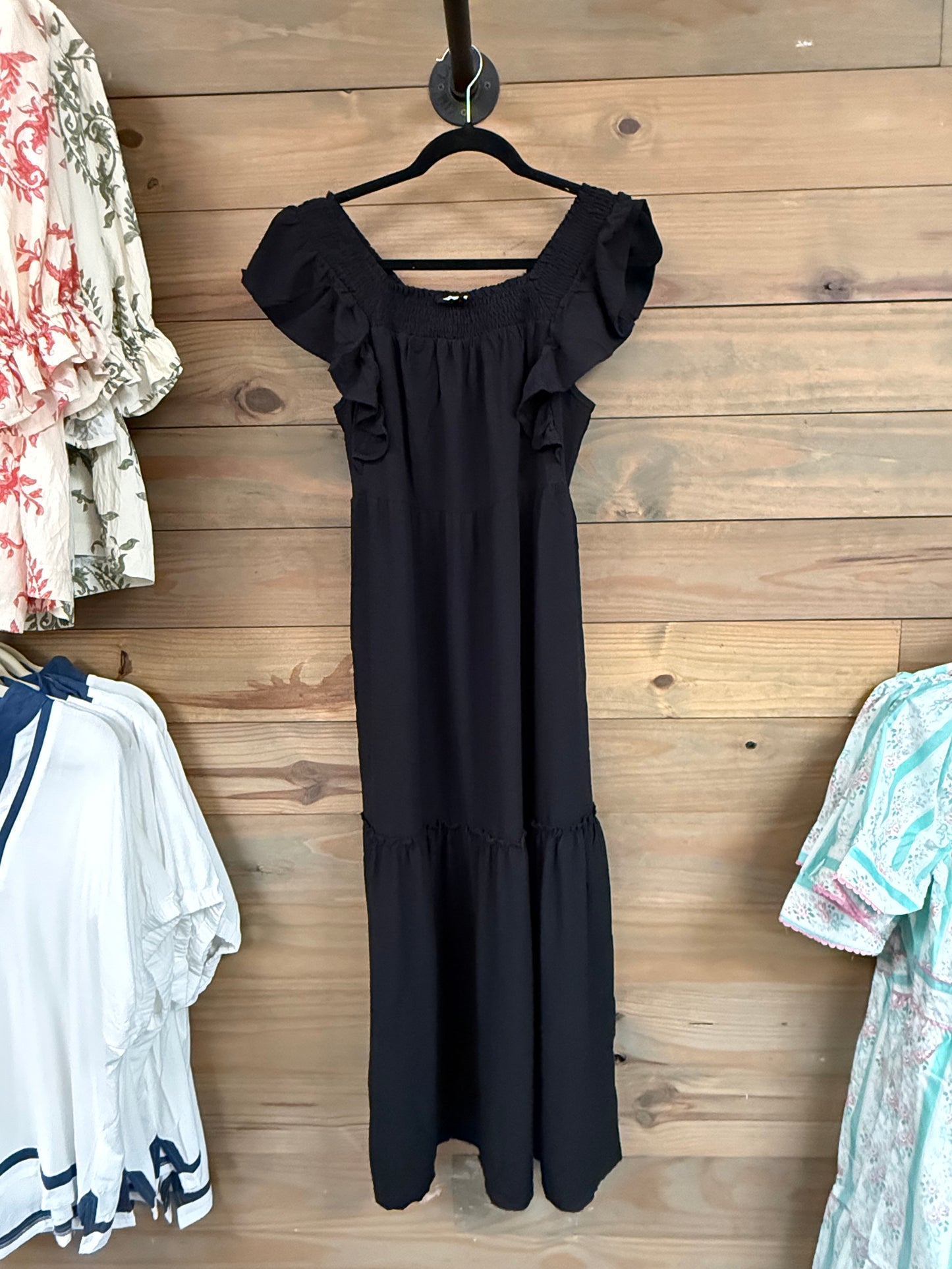 Ruffle Sleeve Black Maxi