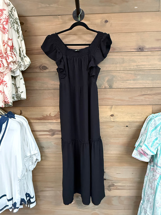 Ruffle Sleeve Black Maxi