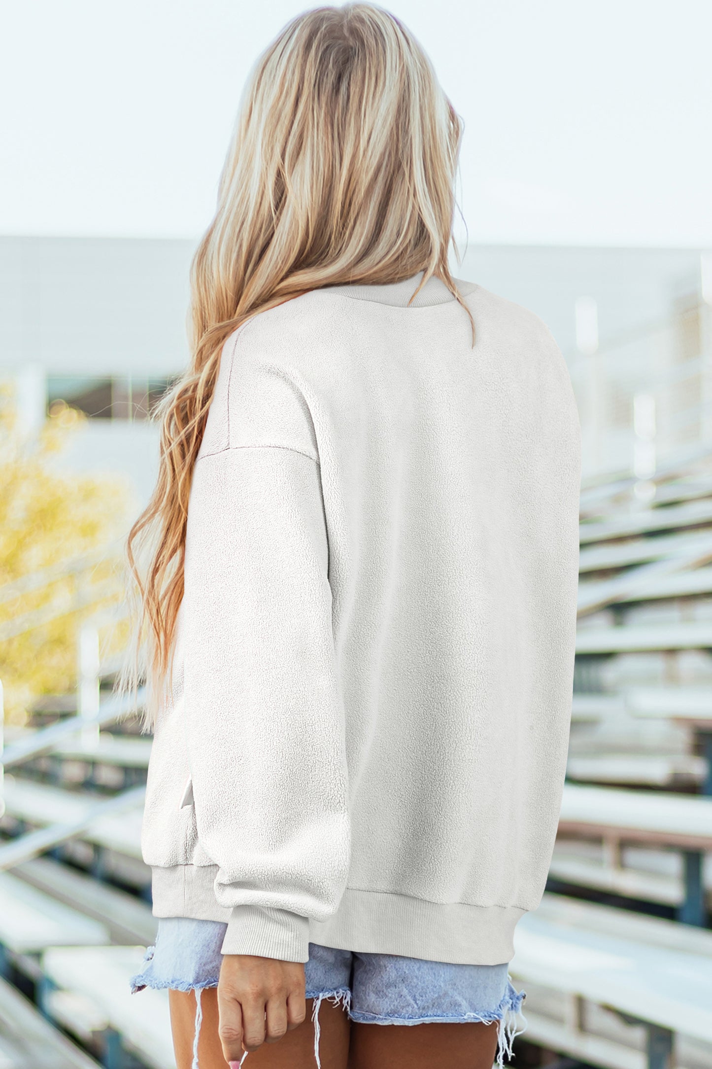 Apricot Oversize Drop Shoulder Reversible Mock Neck Sweatshirt