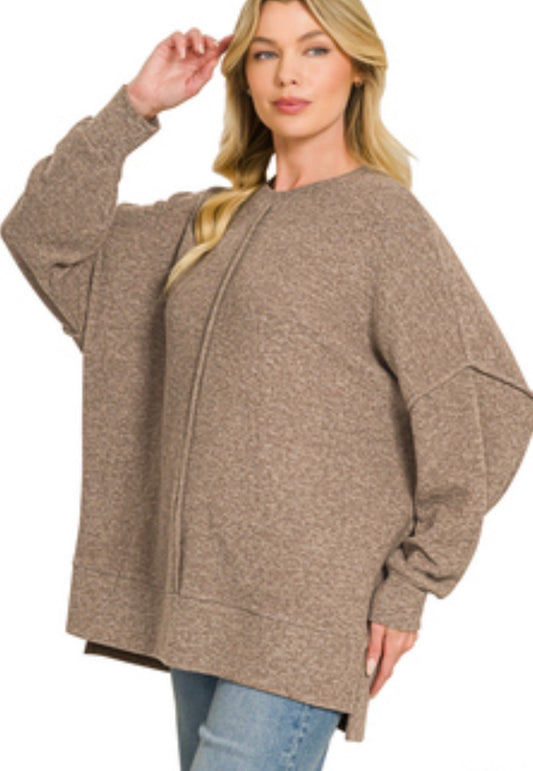 Zenana Brown Oversized Sweater