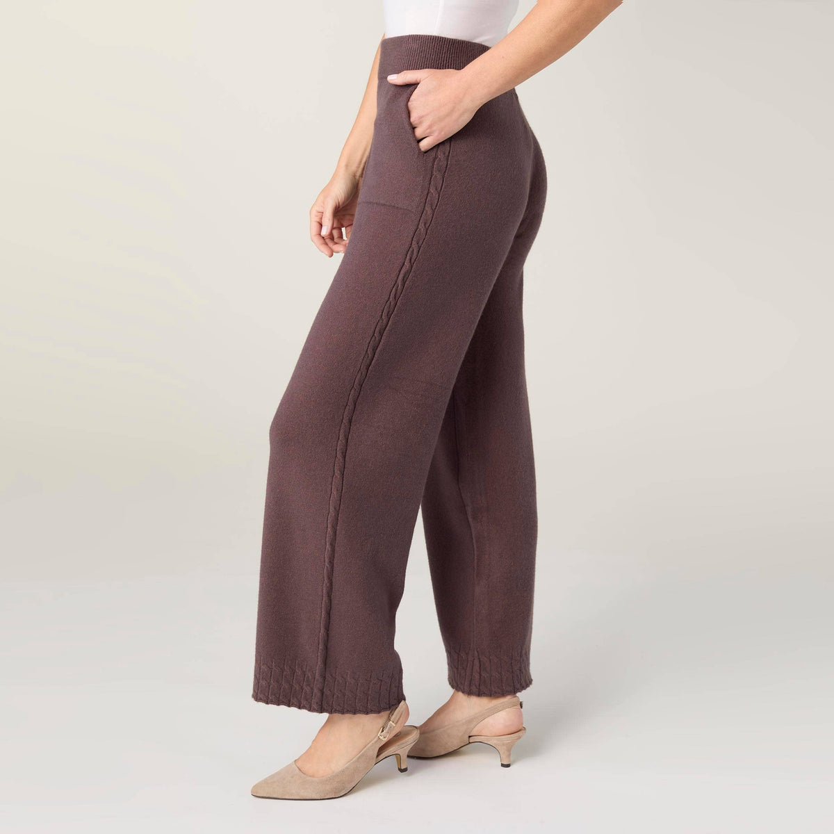 Heavenly-Luxe Cable Knit Detail Pant: French Roast / S/M
