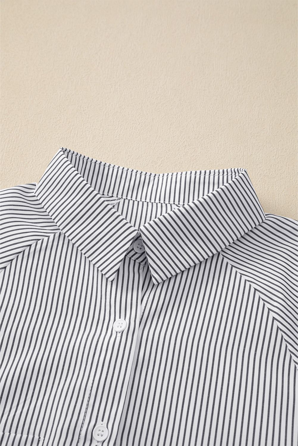 Blue Stripe Striped Casual Shirred Cuffs Shirt