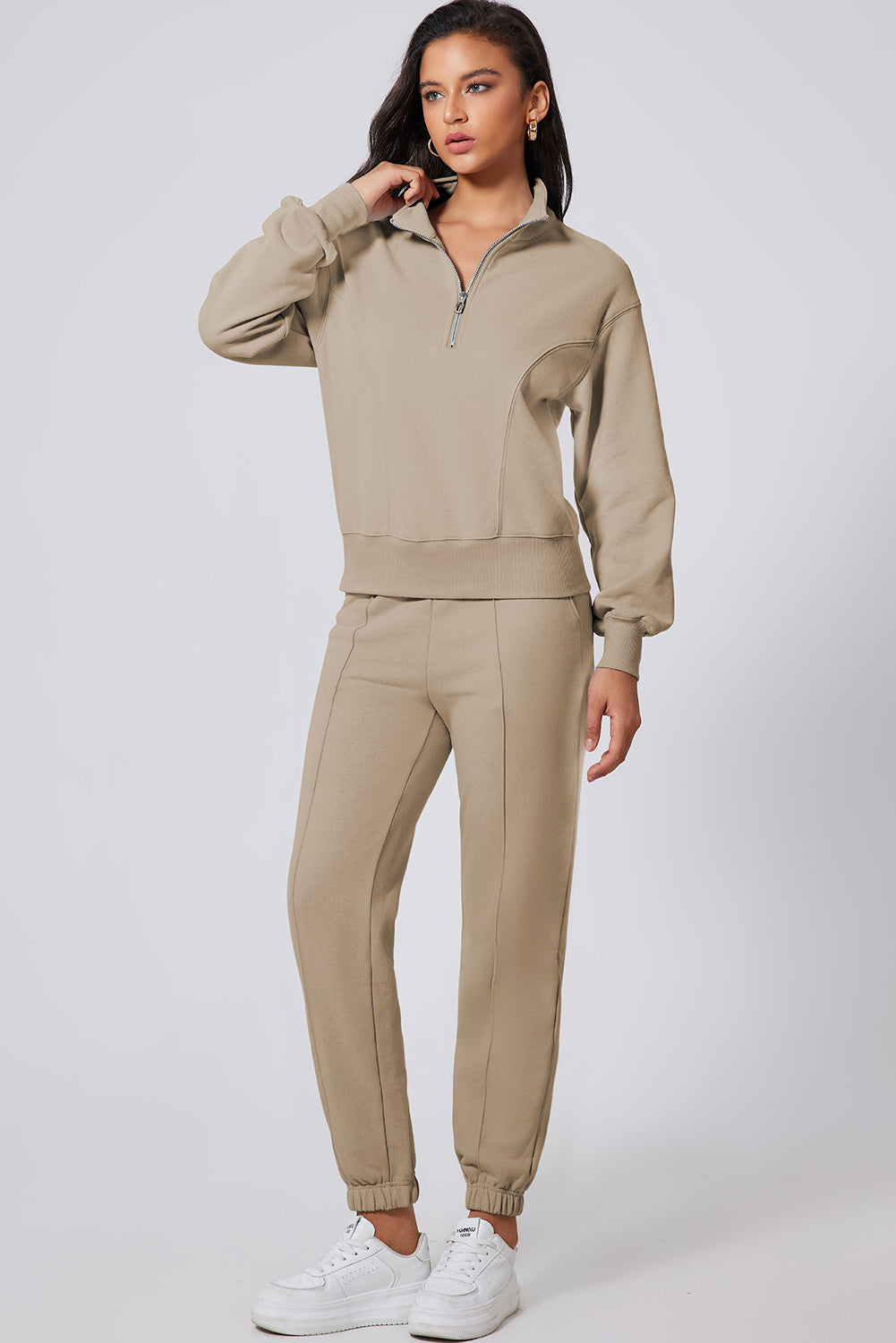 Parchment Half Zip up Pullover Active Top and Joggers Set