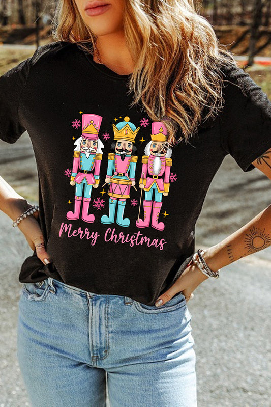 Black Merry Christmas Nutcracker Heat Transfer Printing T Shirt