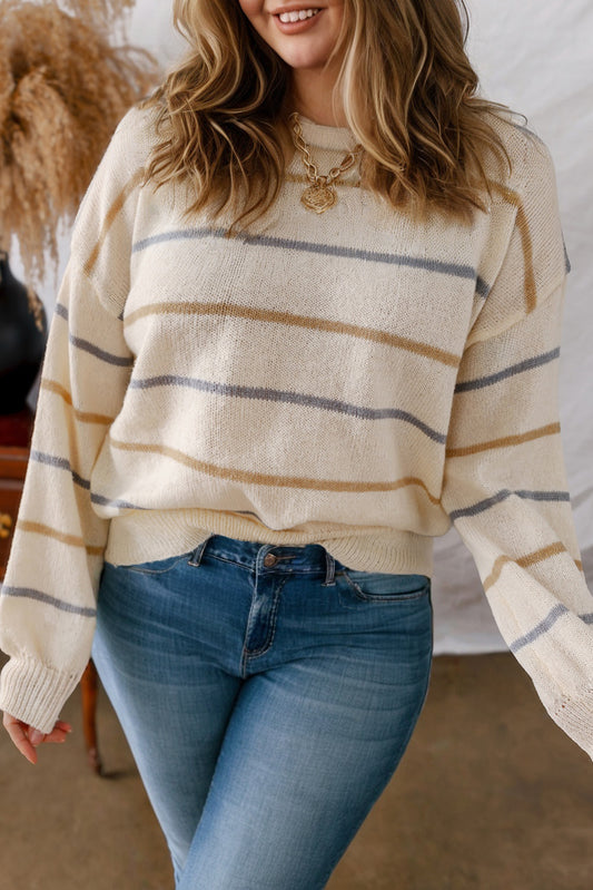 Multicolour Striped Drop Shoulder Plus Size Sweater