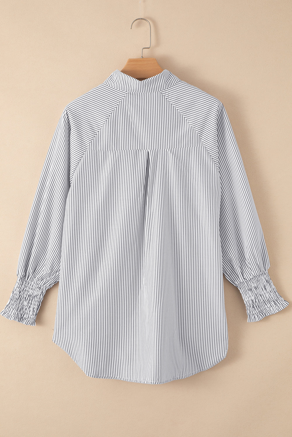 Blue Stripe Striped Casual Shirred Cuffs Shirt