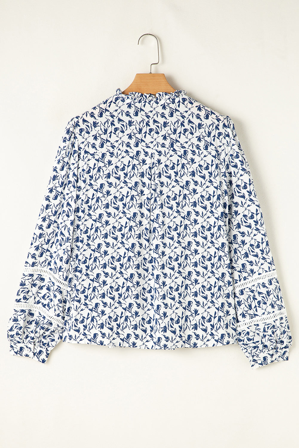 Khaki Printed Floral Print Lace Detail Puff Sleeve Shirt