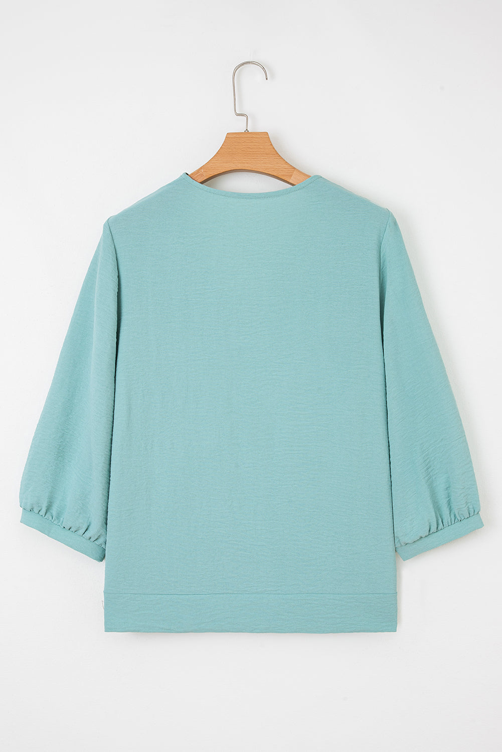 Moonlight Jade Frill V Neckline Puff Sleeve Crinkled Blouse