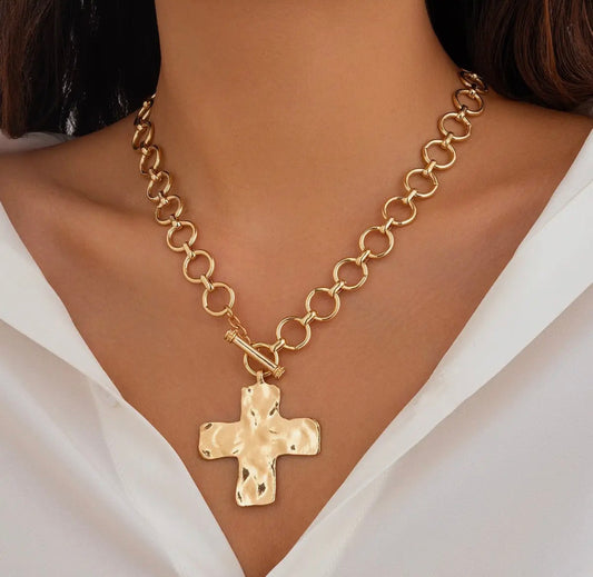 Chunky Cross Gold Necklace