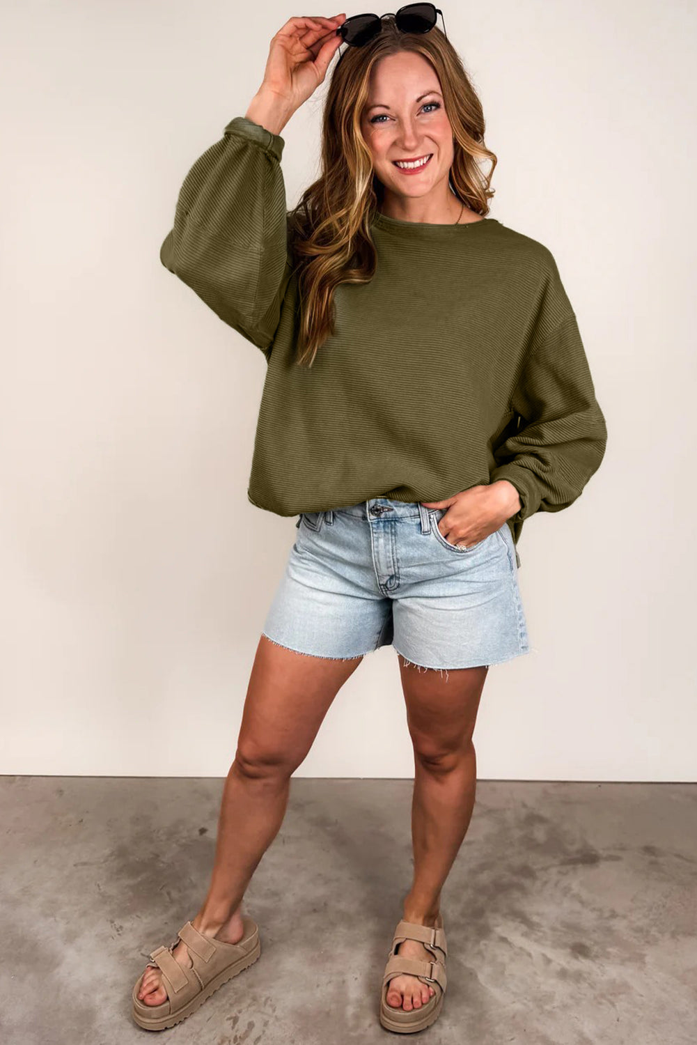 Seagrass Plain Ribbed Exposed Seam Loose Top