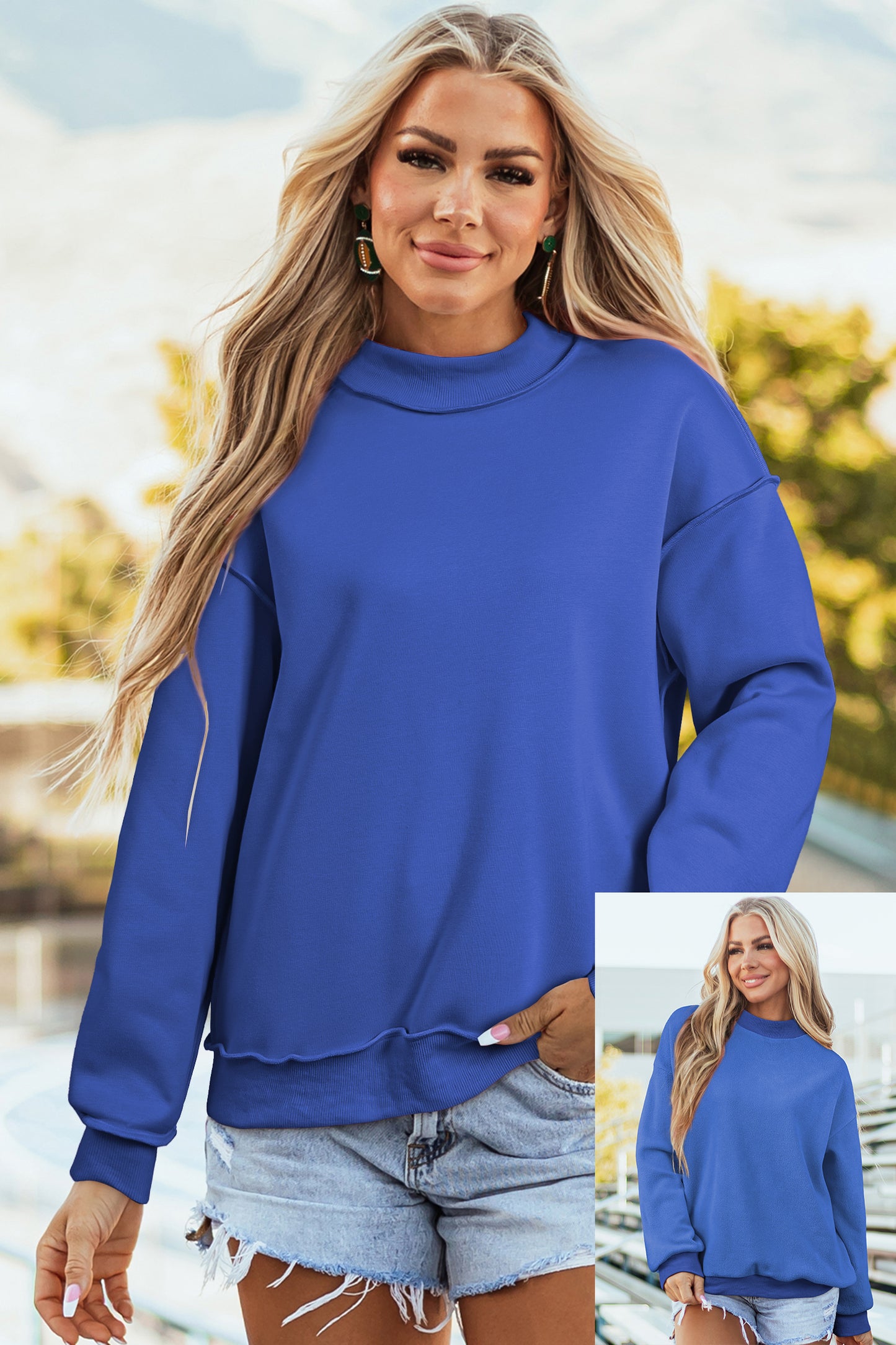 Apricot Oversize Drop Shoulder Reversible Mock Neck Sweatshirt