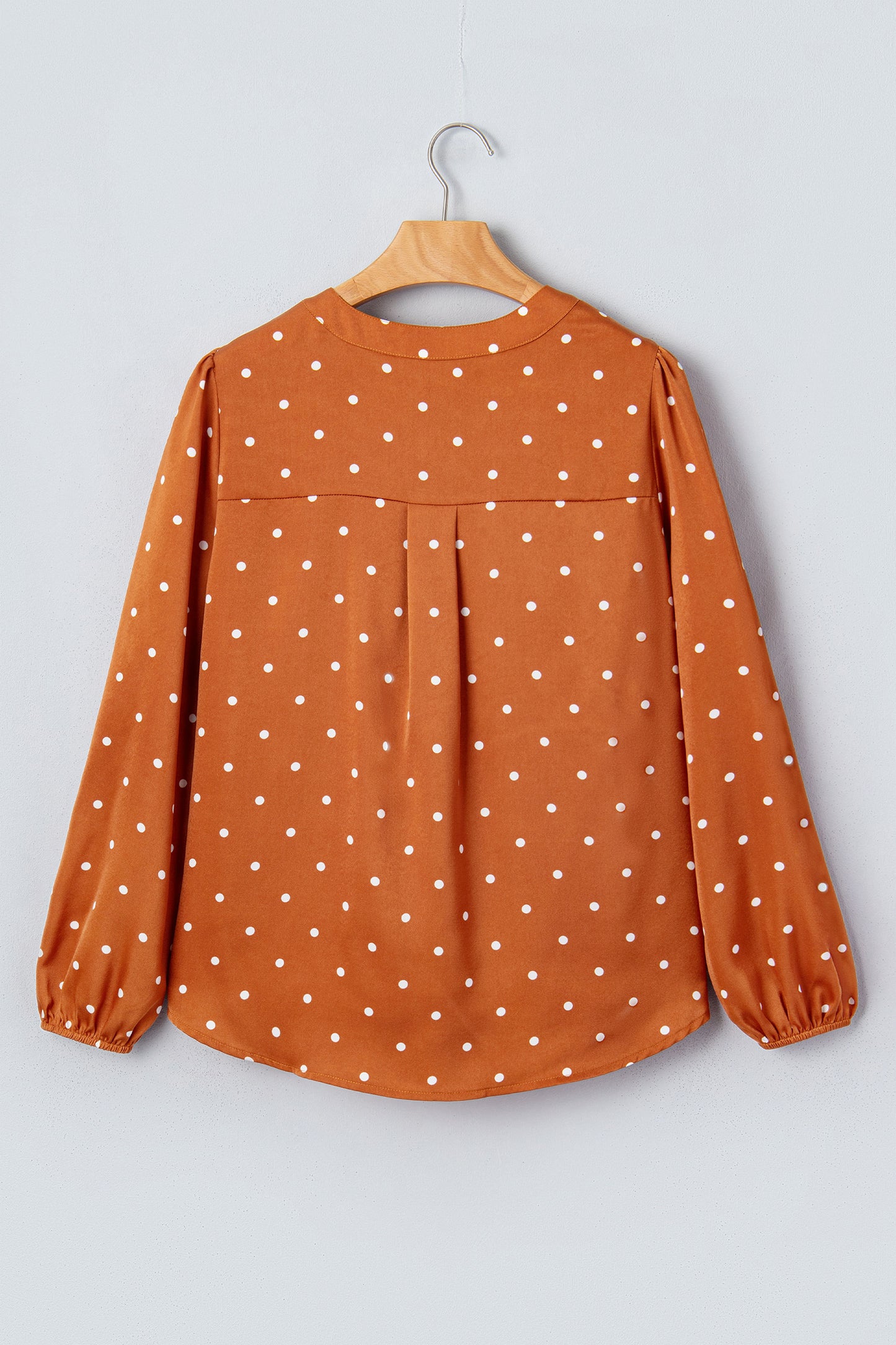 Brown Polka Dot Half Button V Neck Long Sleeve Blouse
