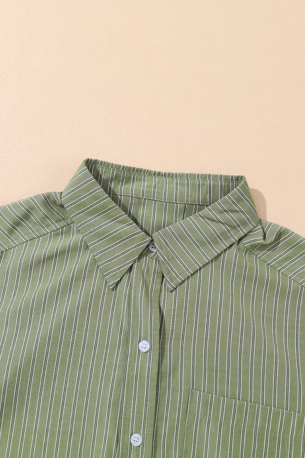 Green Stripe Button Up Oversized Casual Shirt